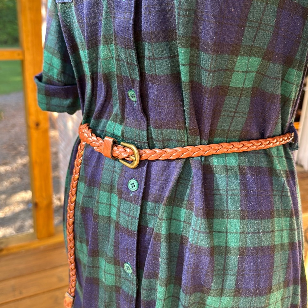 It Girl Green and Blue Plaid Shirt Dress with Belt - Picture 7 of 13